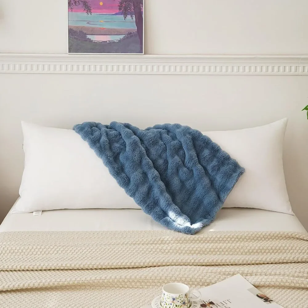 Full Body Pillow, Fluffy Bubble Waffle Faux Fur Removable Cover, 20x54, Blue